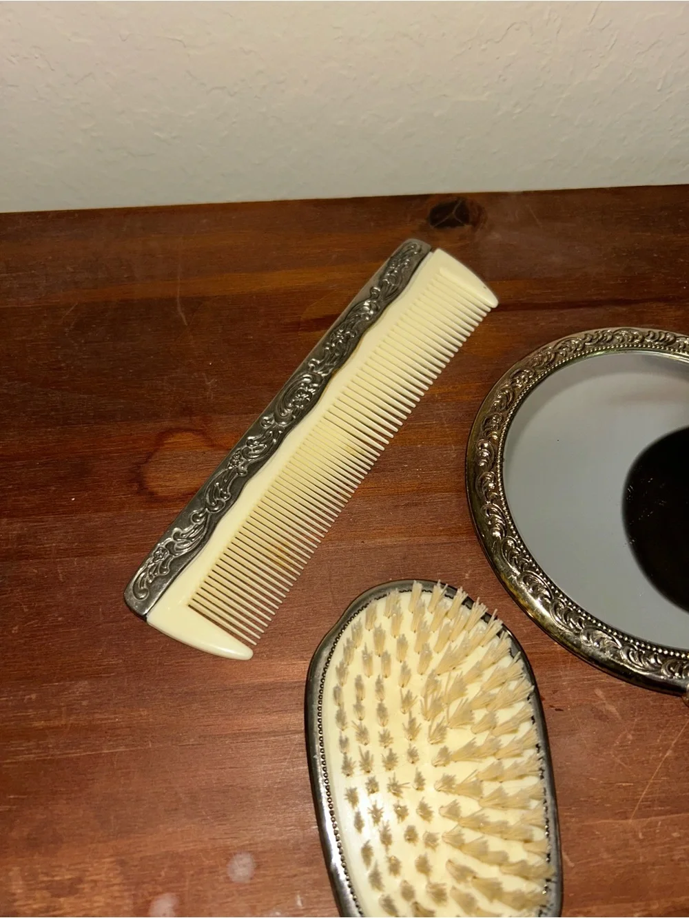 Vintage Towle Silverplated 3 Pc Dresser Set Vanity Mirror Brush Comb New